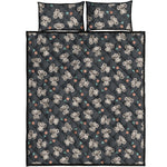 Baby Koala And Floral Pattern Print Quilt Bed Set