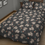 Baby Koala And Floral Pattern Print Quilt Bed Set