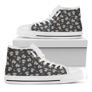 Baby Koala And Floral Pattern Print White High Top Shoes