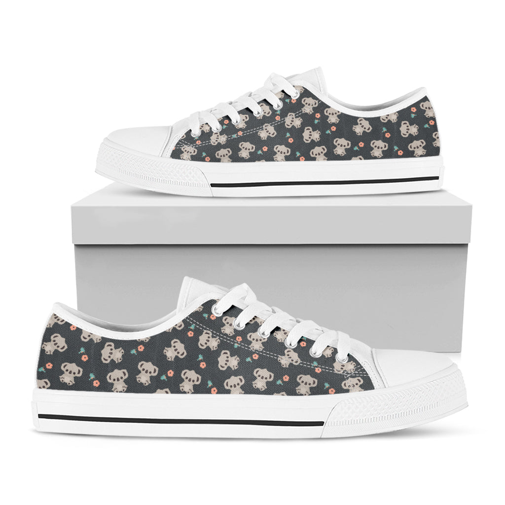 Baby Koala And Floral Pattern Print White Low Top Shoes