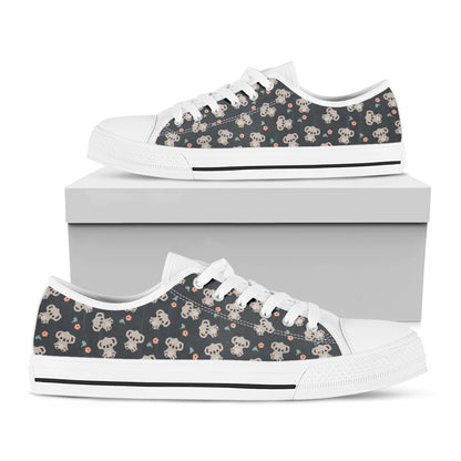 Baby Koala And Floral Pattern Print White Low Top Shoes