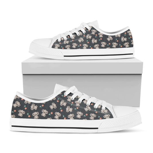 Baby Koala And Floral Pattern Print White Low Top Shoes
