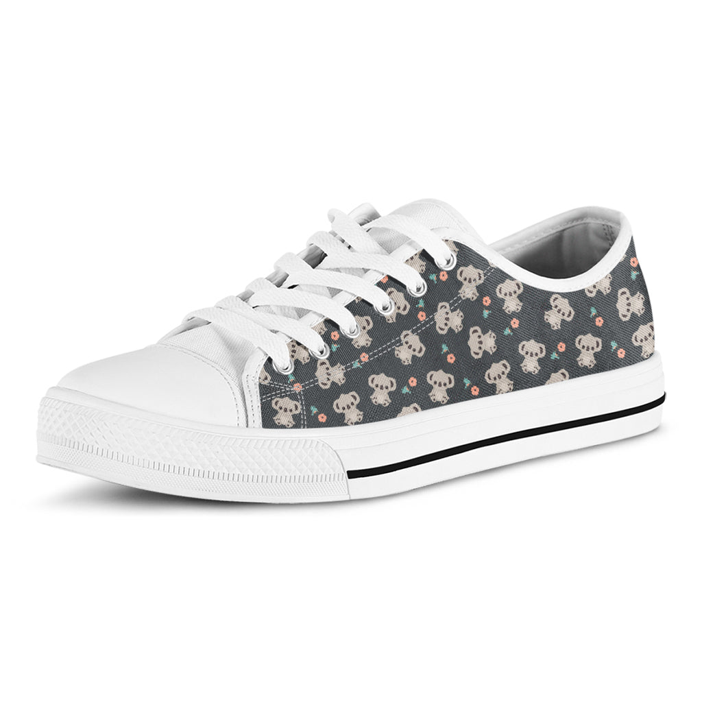 Baby Koala And Floral Pattern Print White Low Top Shoes
