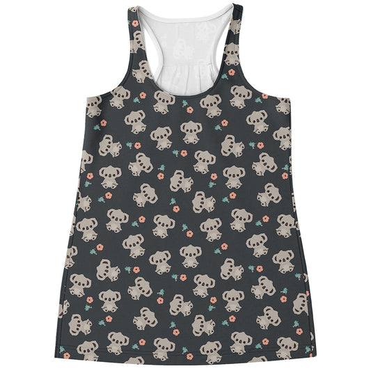 Baby Koala And Floral Pattern Print Women's Racerback Tank Top
