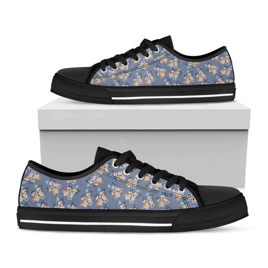 Baby Koala Pattern Print Black Low Top Shoes