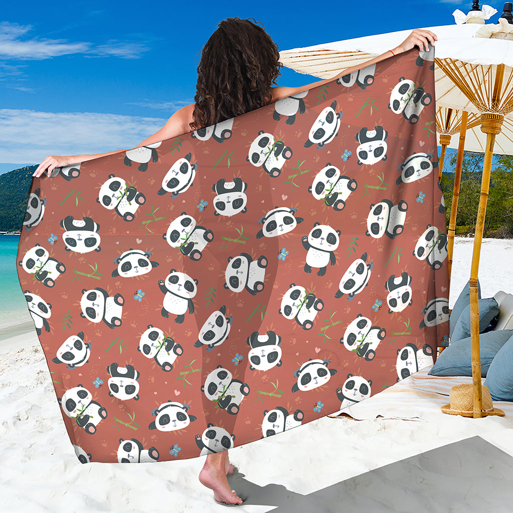 Baby Panda And Bamboo Pattern Print Beach Sarong Wrap