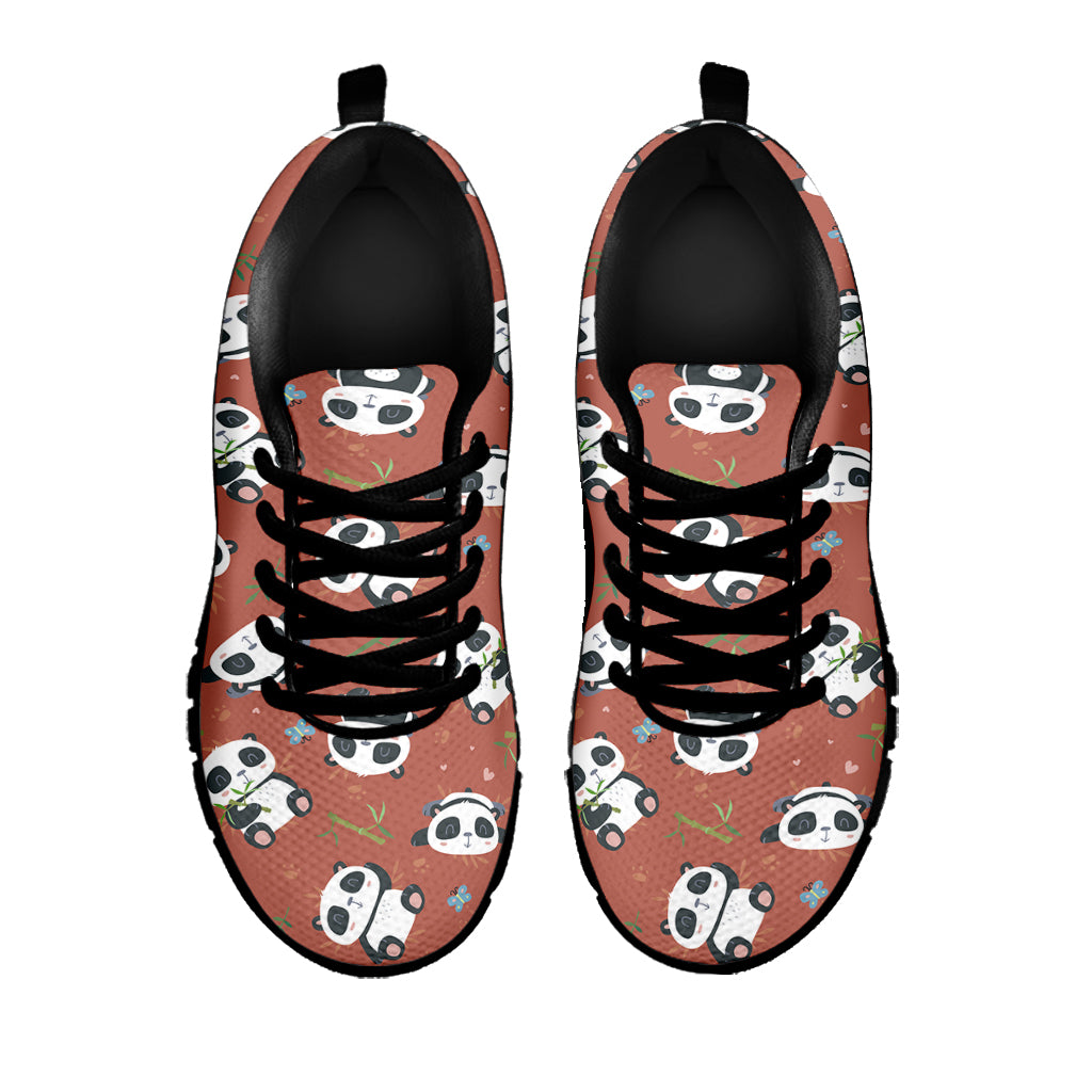 Baby Panda And Bamboo Pattern Print Black Sneakers