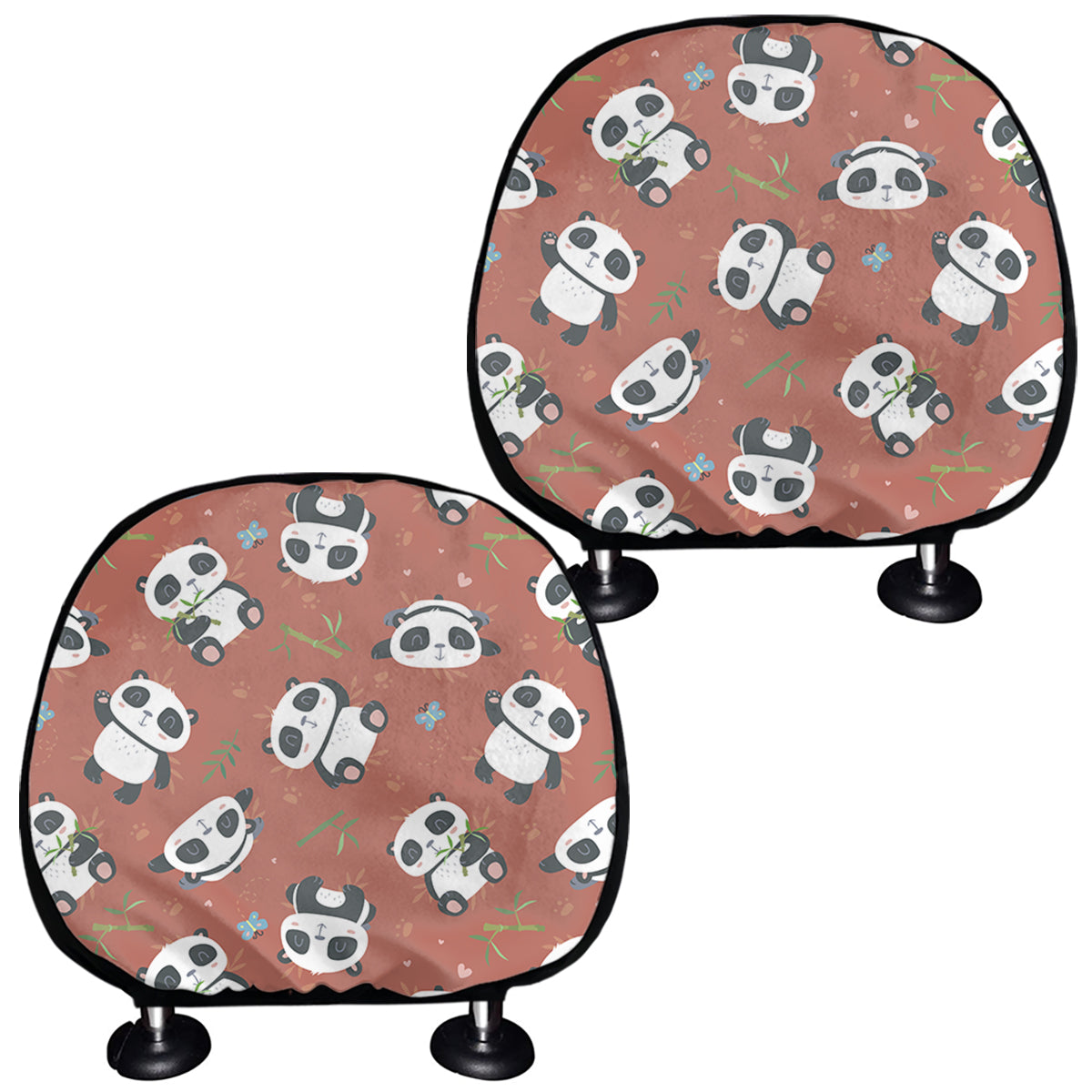 Baby Panda And Bamboo Pattern Print Car Headrest Covers