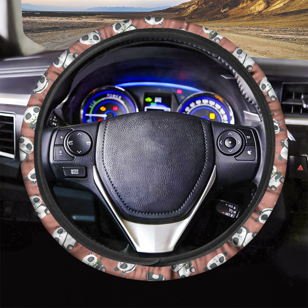 Baby Panda And Bamboo Pattern Print Car Steering Wheel Cover