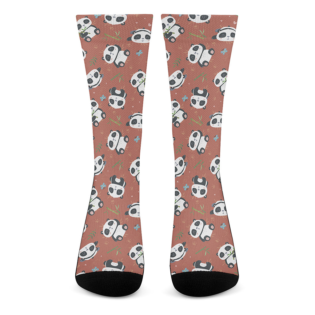 Baby Panda And Bamboo Pattern Print Crew Socks