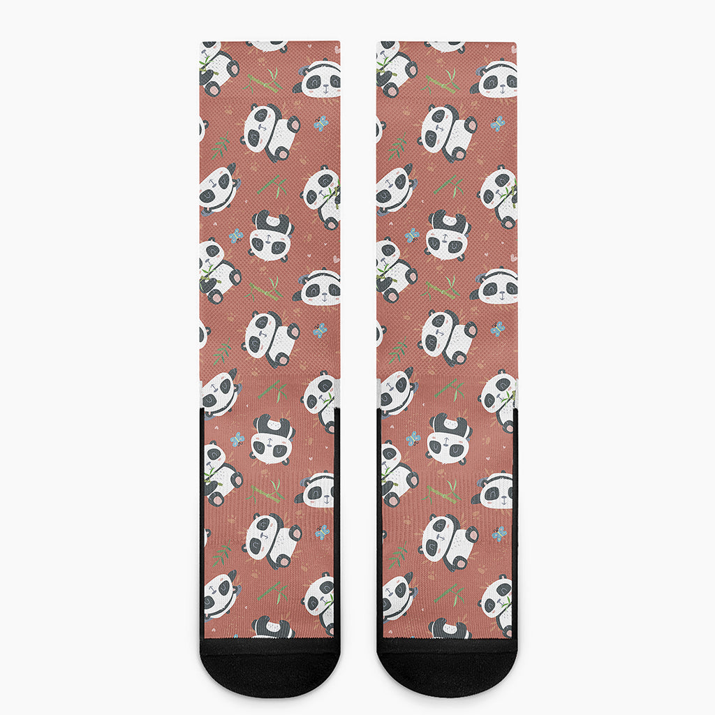 Baby Panda And Bamboo Pattern Print Crew Socks