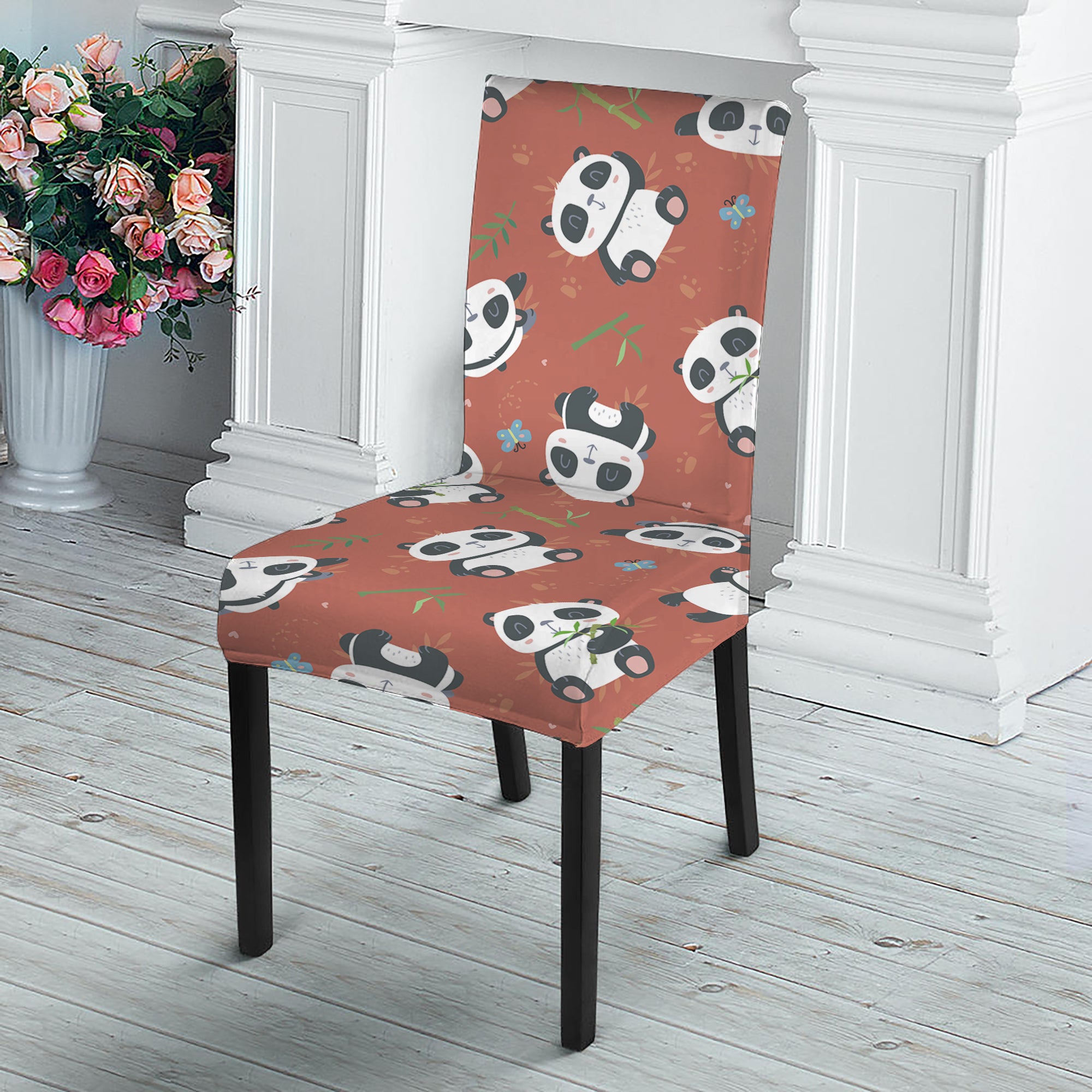 Baby Panda And Bamboo Pattern Print Dining Chair Slipcover