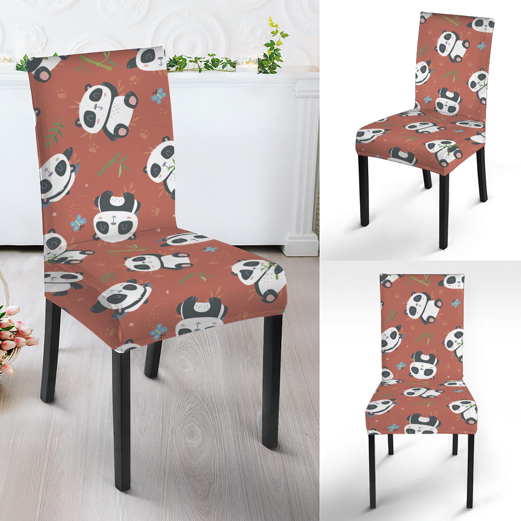 Baby Panda And Bamboo Pattern Print Dining Chair Slipcover