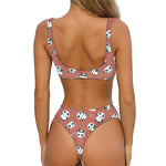 Baby Panda And Bamboo Pattern Print Front Bow Tie Bikini