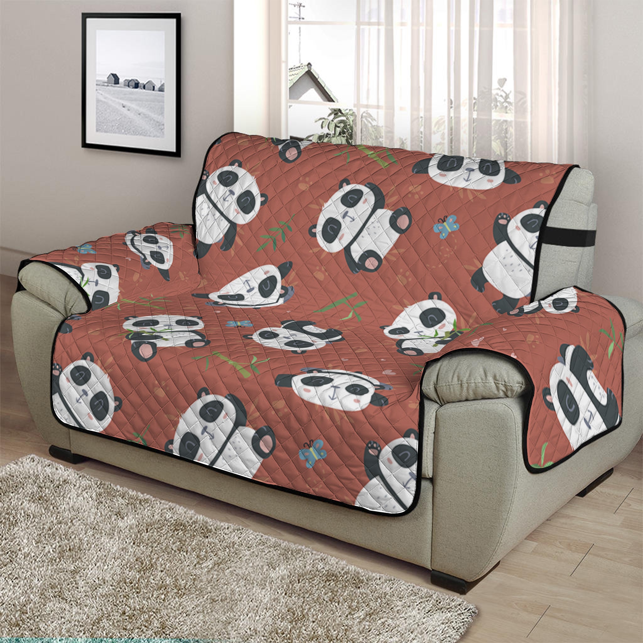 Baby Panda And Bamboo Pattern Print Half Sofa Protector