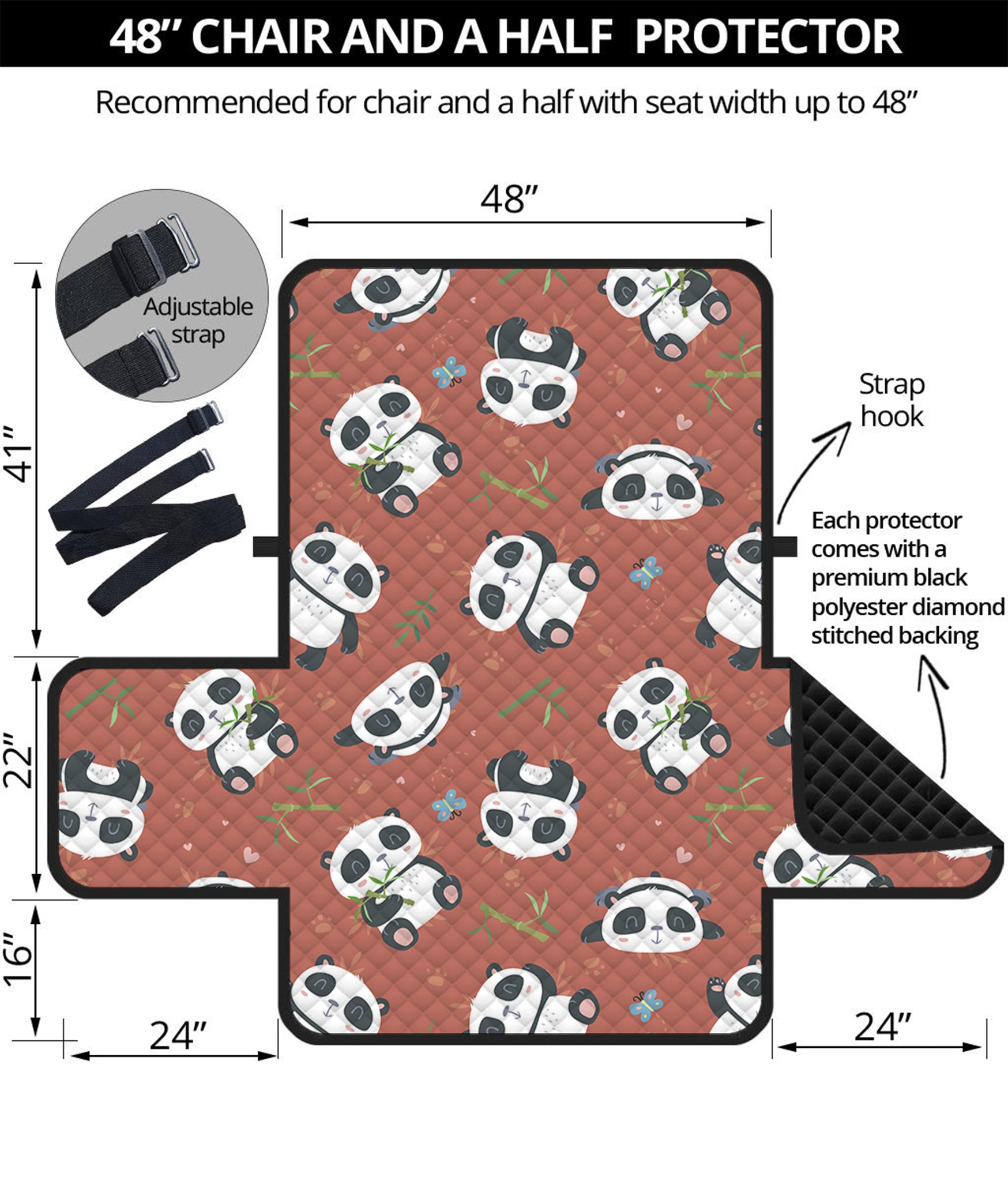 Baby Panda And Bamboo Pattern Print Half Sofa Protector