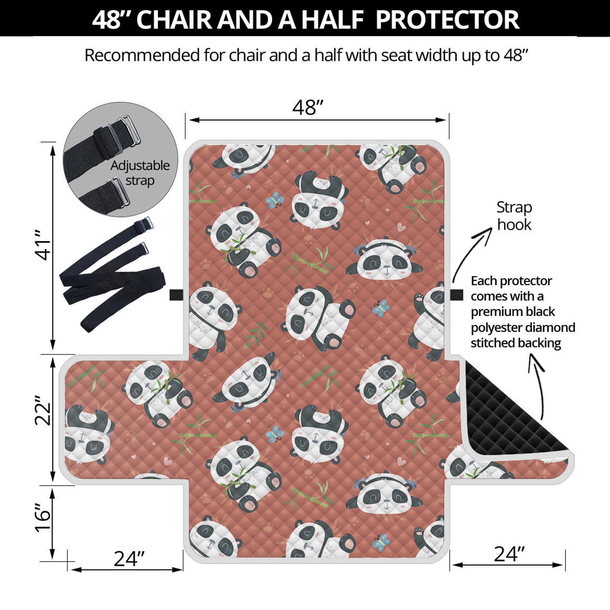 Baby Panda And Bamboo Pattern Print Half Sofa Protector