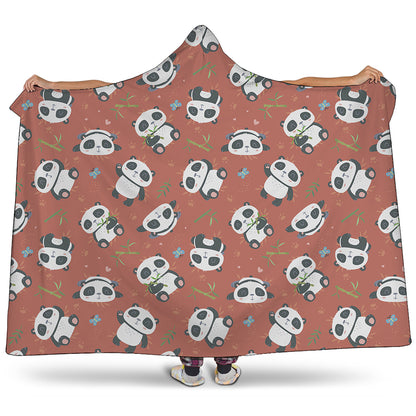Baby Panda And Bamboo Pattern Print Hooded Blanket