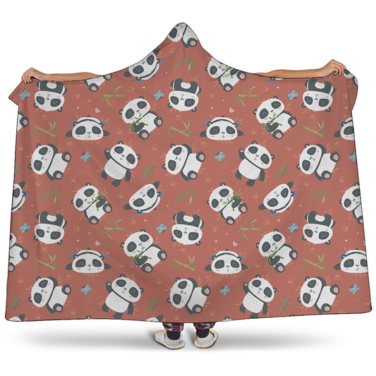 Baby Panda And Bamboo Pattern Print Hooded Blanket
