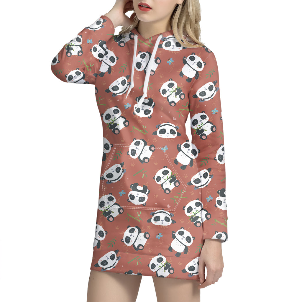 Baby Panda And Bamboo Pattern Print Hoodie Dress