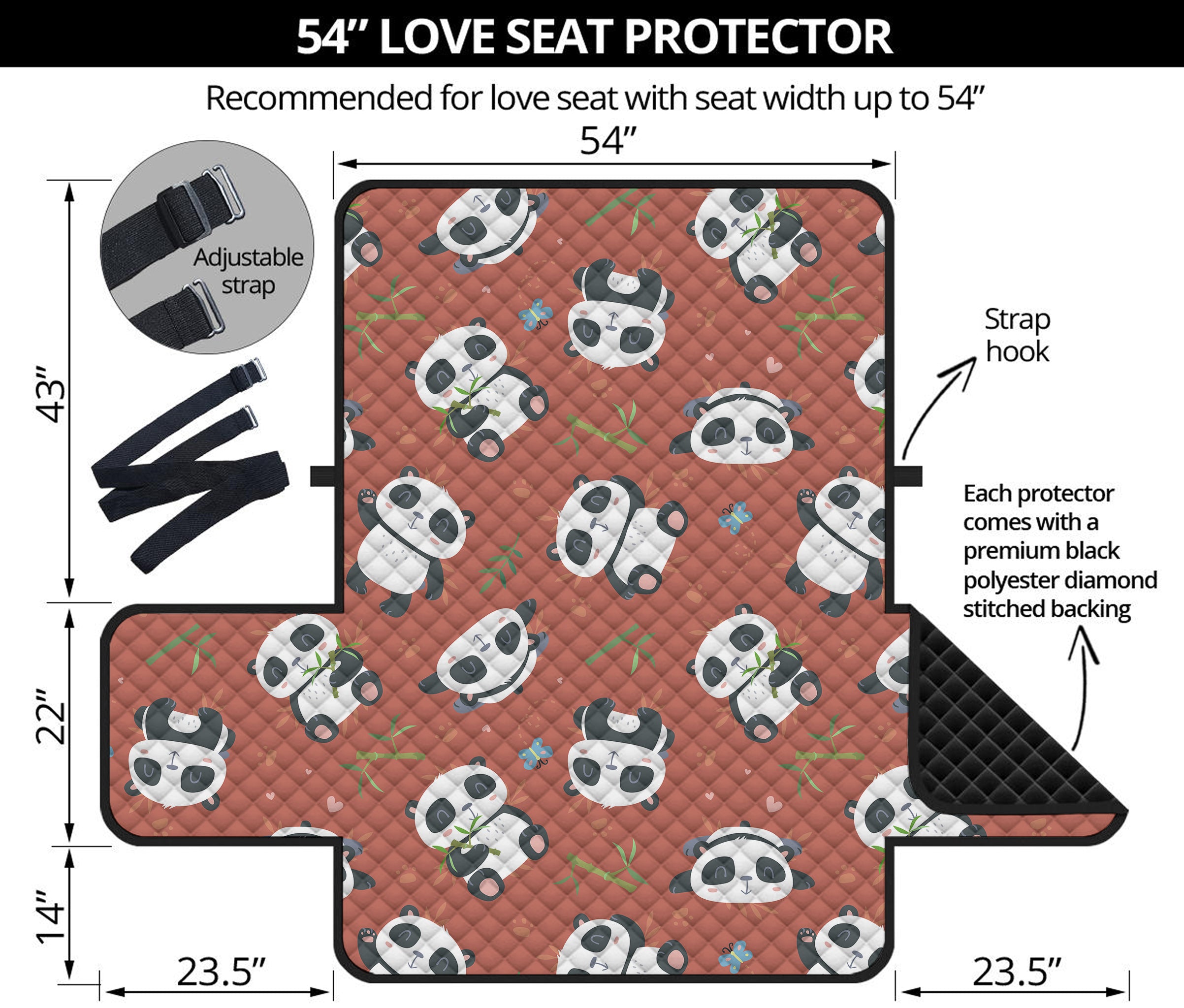 Baby Panda And Bamboo Pattern Print Loveseat Protector