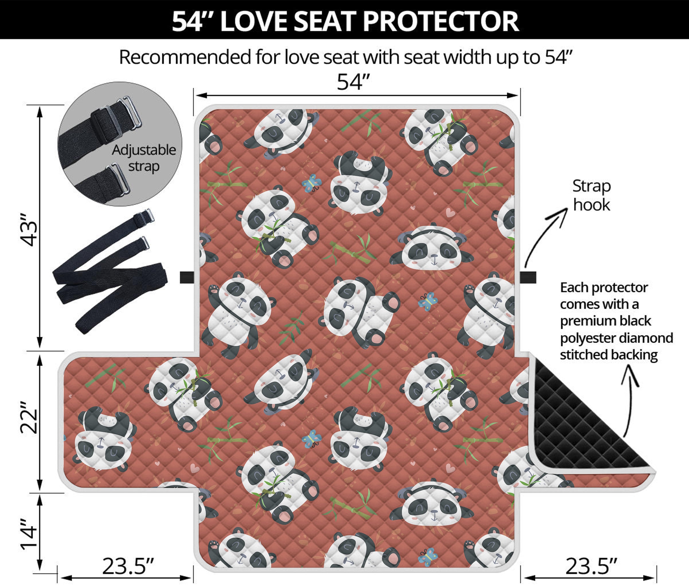 Baby Panda And Bamboo Pattern Print Loveseat Protector