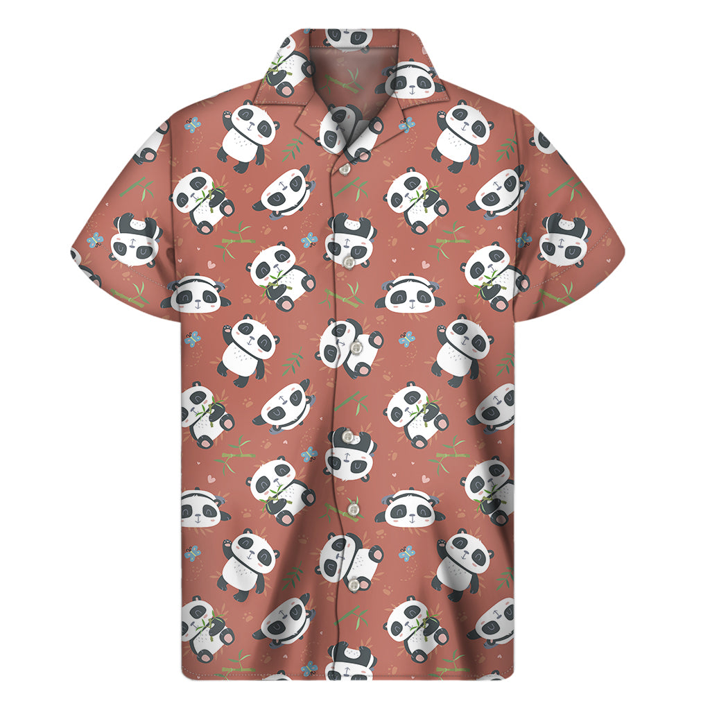 Baby Panda And Bamboo Pattern Print Men's Short Sleeve Shirt