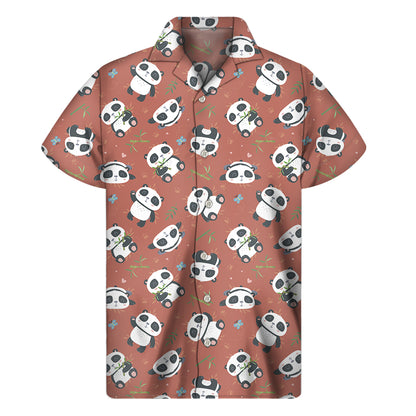 Baby Panda And Bamboo Pattern Print Men's Short Sleeve Shirt