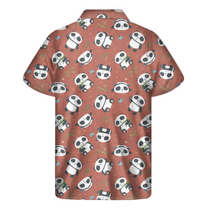 Baby Panda And Bamboo Pattern Print Men's Short Sleeve Shirt