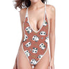 Baby Panda And Bamboo Pattern Print One Piece High Cut Swimsuit