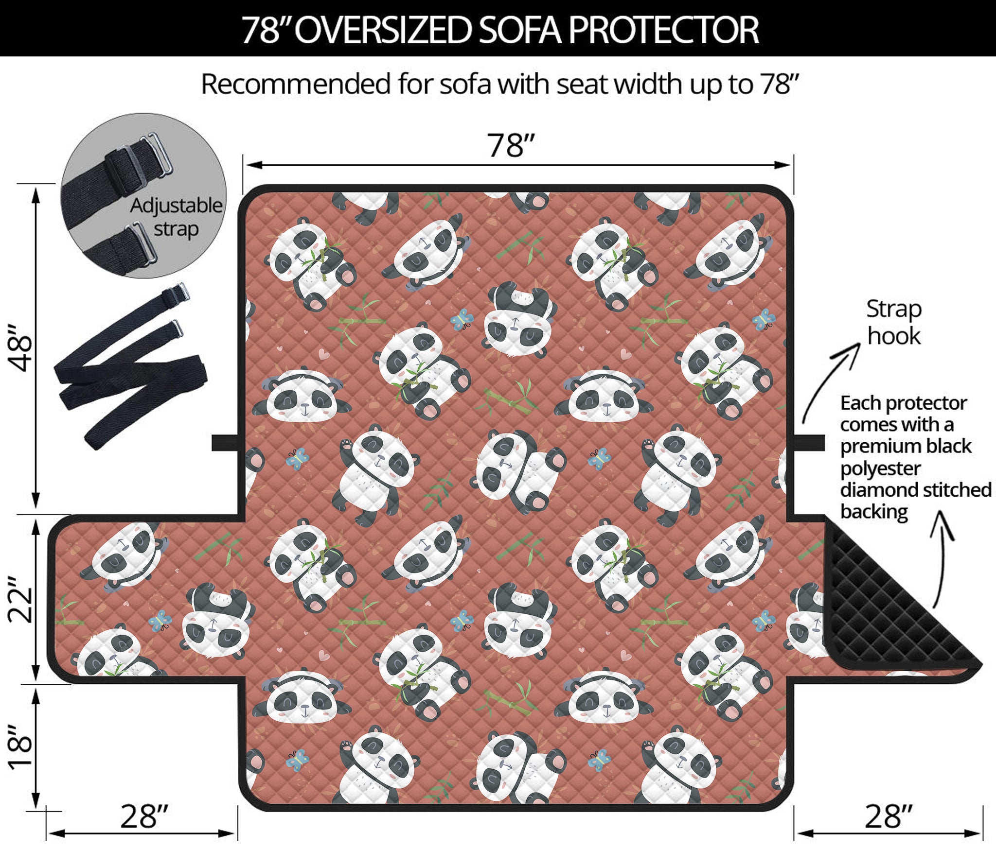 Baby Panda And Bamboo Pattern Print Oversized Sofa Protector