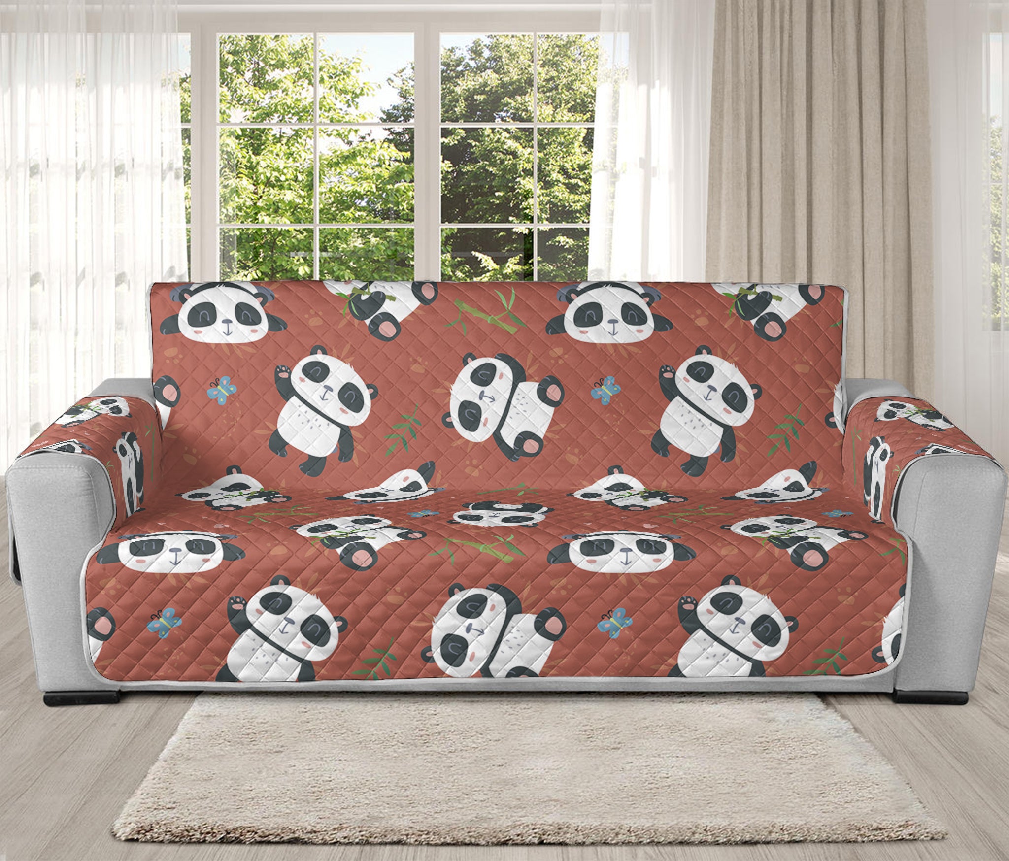 Baby Panda And Bamboo Pattern Print Oversized Sofa Protector