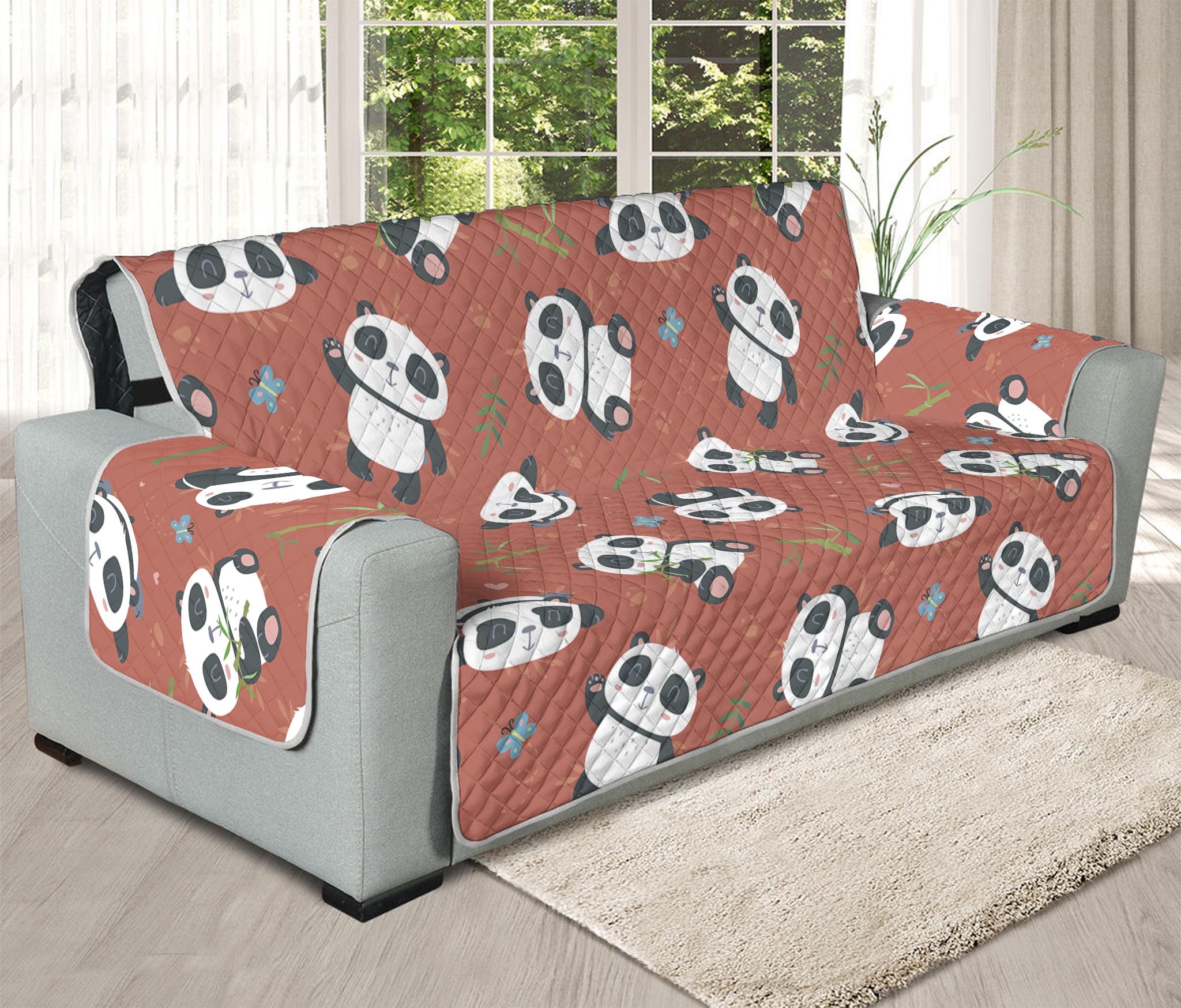 Baby Panda And Bamboo Pattern Print Oversized Sofa Protector