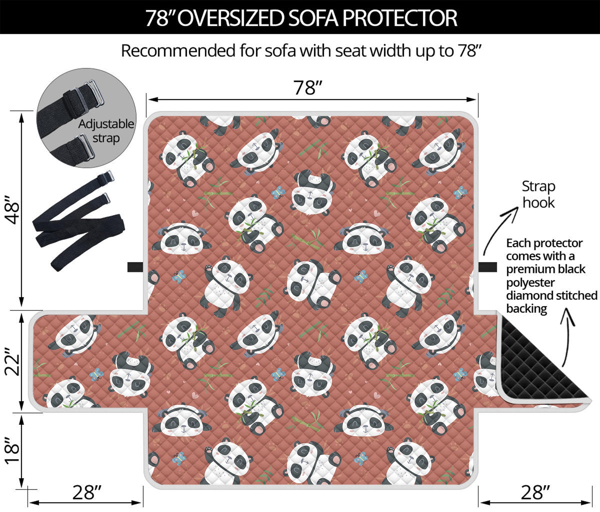 Baby Panda And Bamboo Pattern Print Oversized Sofa Protector