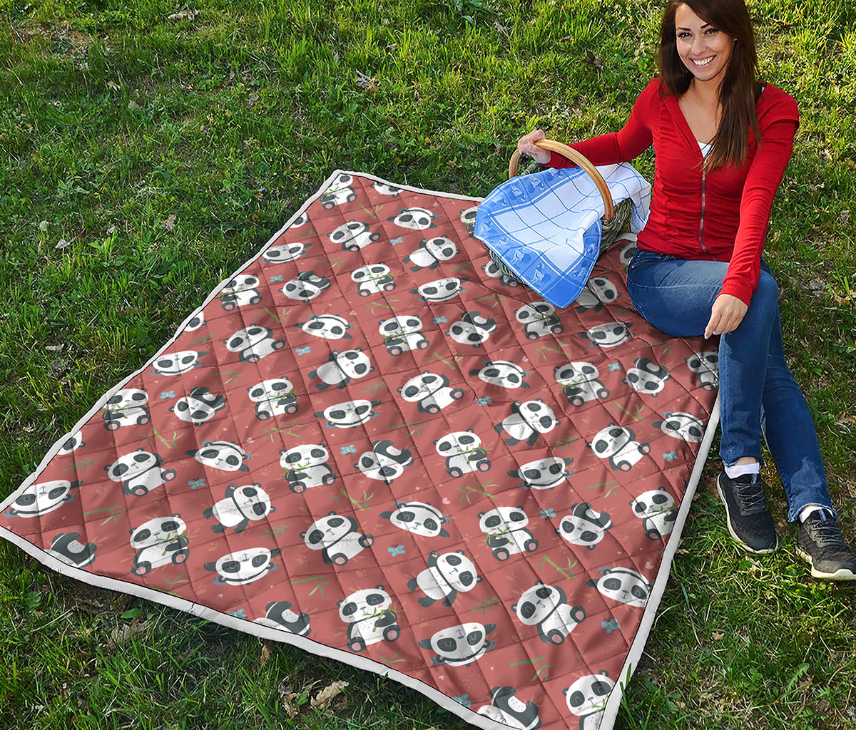 Baby Panda And Bamboo Pattern Print Quilt