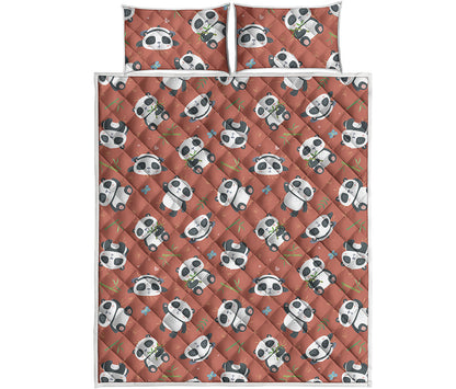 Baby Panda And Bamboo Pattern Print Quilt Bed Set