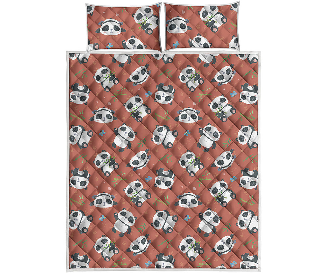 Baby Panda And Bamboo Pattern Print Quilt Bed Set