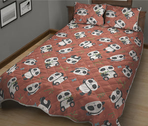 Baby Panda And Bamboo Pattern Print Quilt Bed Set