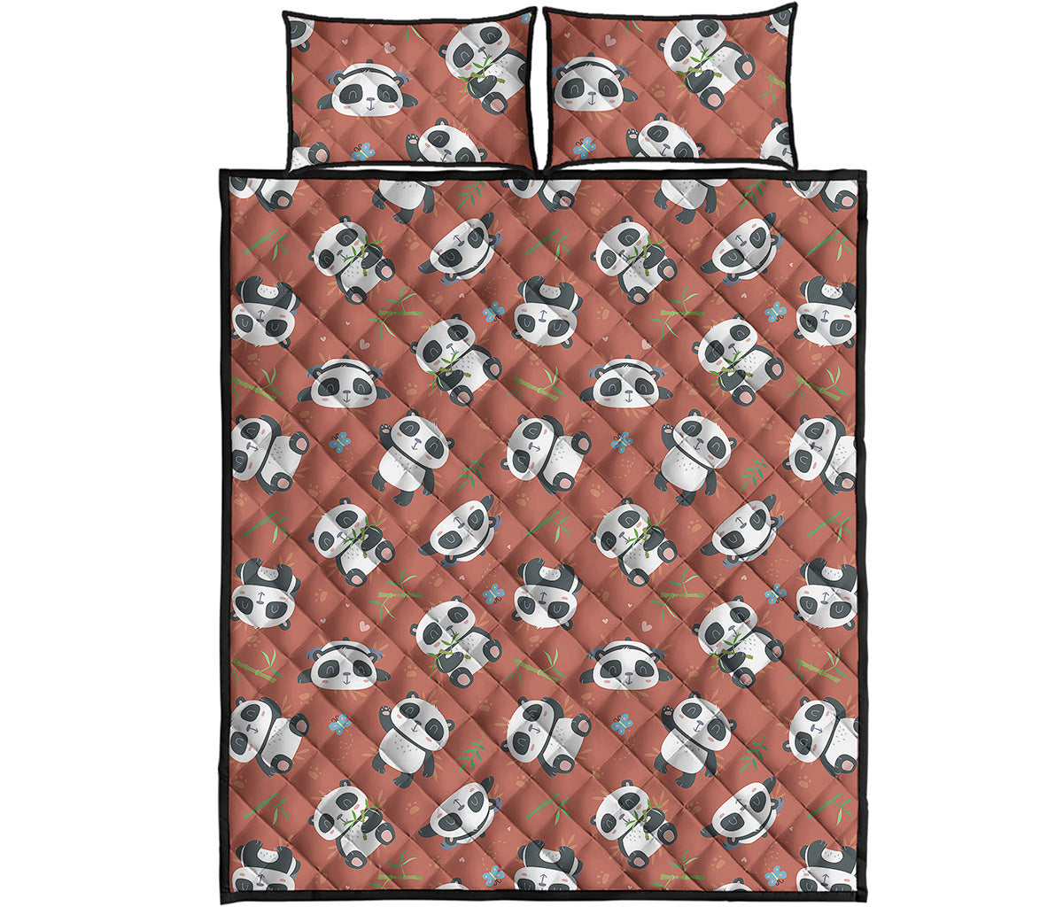 Baby Panda And Bamboo Pattern Print Quilt Bed Set