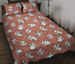 Baby Panda And Bamboo Pattern Print Quilt Bed Set