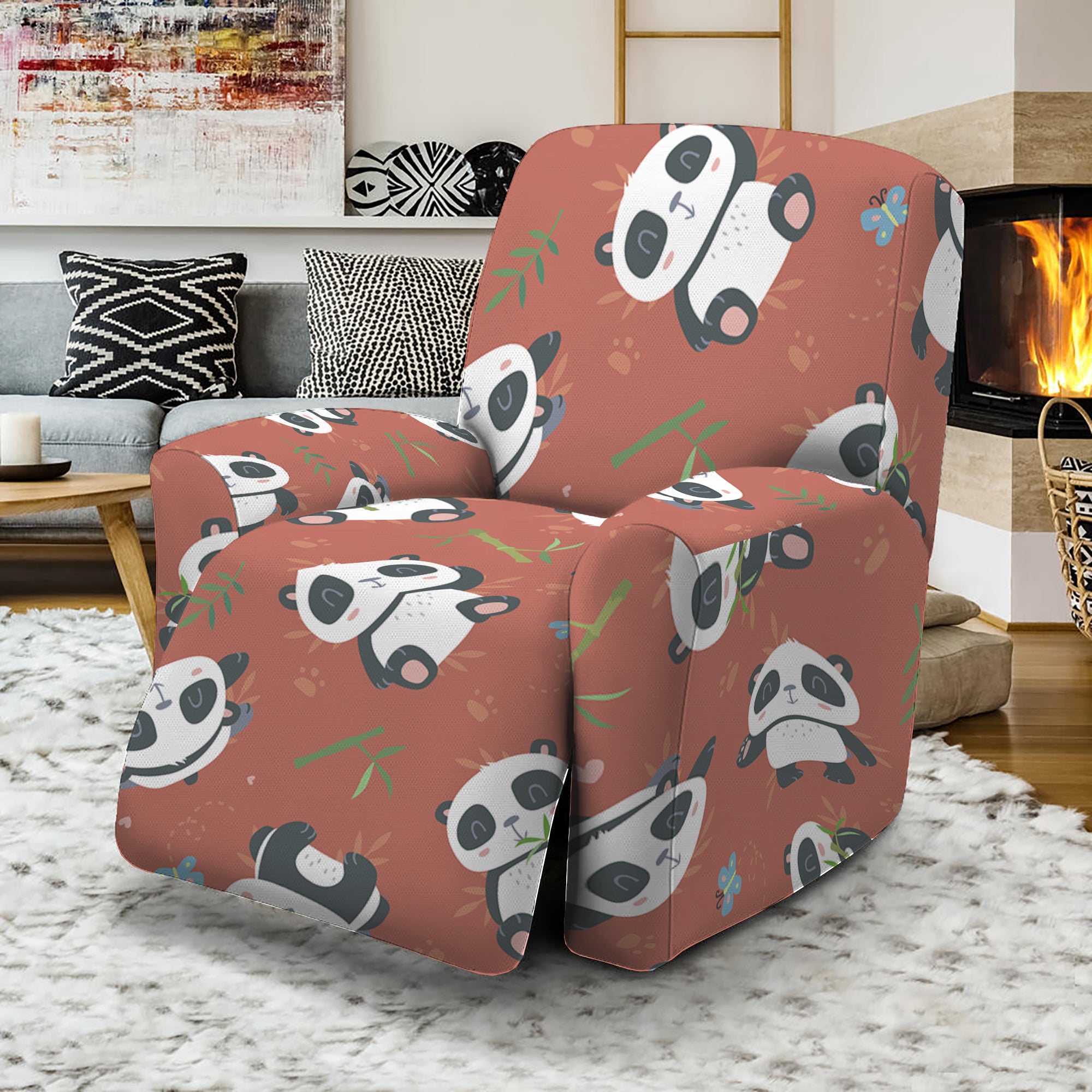 Baby Panda And Bamboo Pattern Print Recliner Slipcover