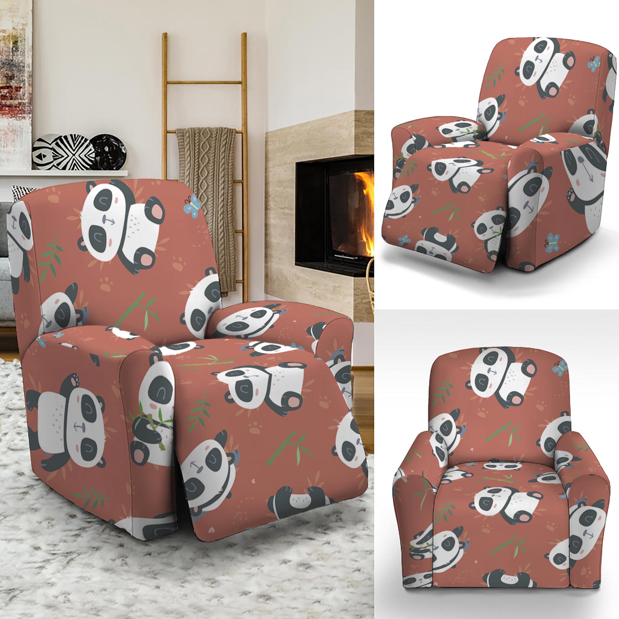 Baby Panda And Bamboo Pattern Print Recliner Slipcover