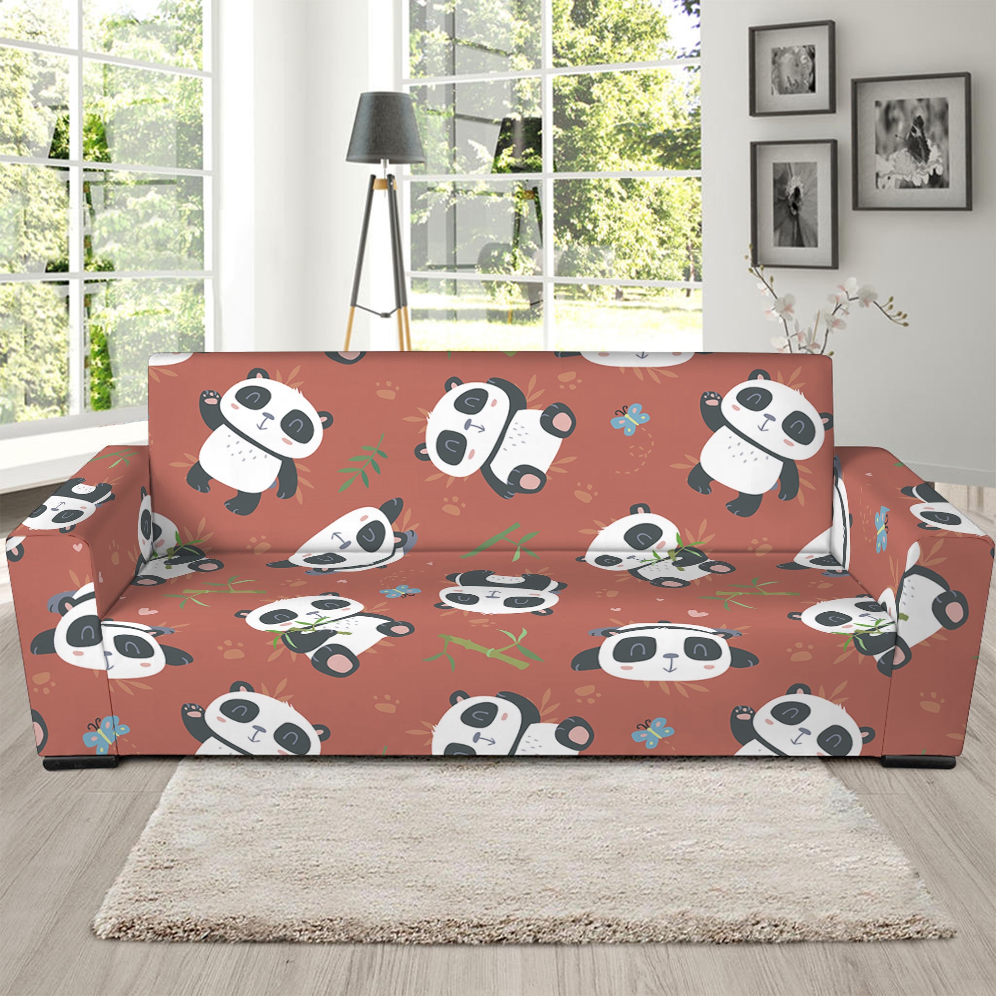 Baby Panda And Bamboo Pattern Print Sofa Slipcover