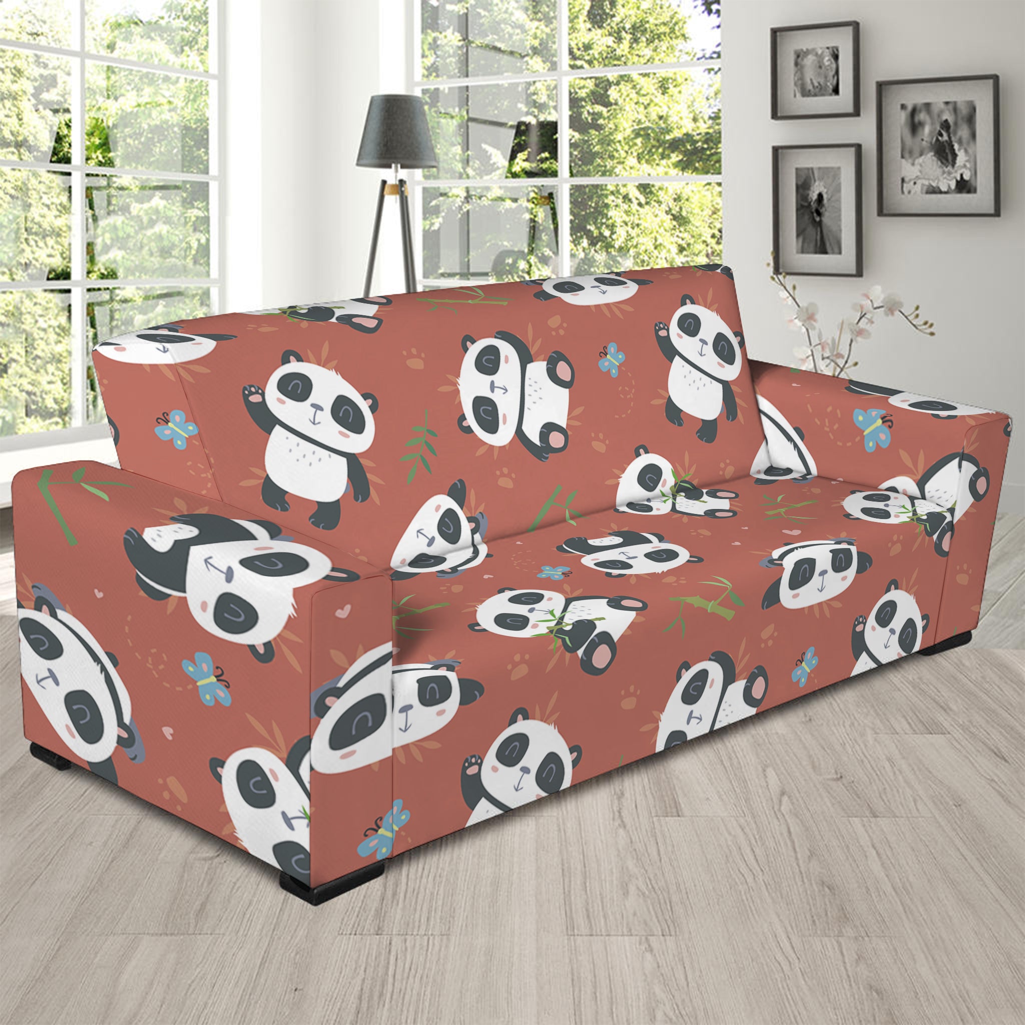 Baby Panda And Bamboo Pattern Print Sofa Slipcover