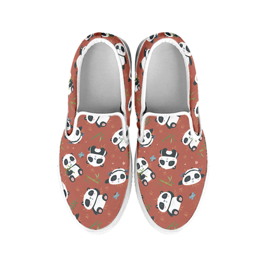 Baby Panda And Bamboo Pattern Print White Slip On Shoes