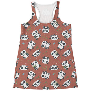 Baby Panda And Bamboo Pattern Print Women's Racerback Tank Top