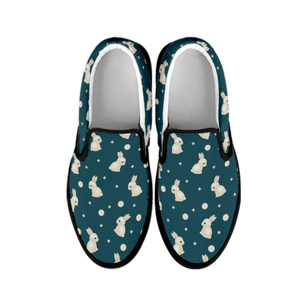 Baby Rabbit Pattern Print Black Slip On Shoes