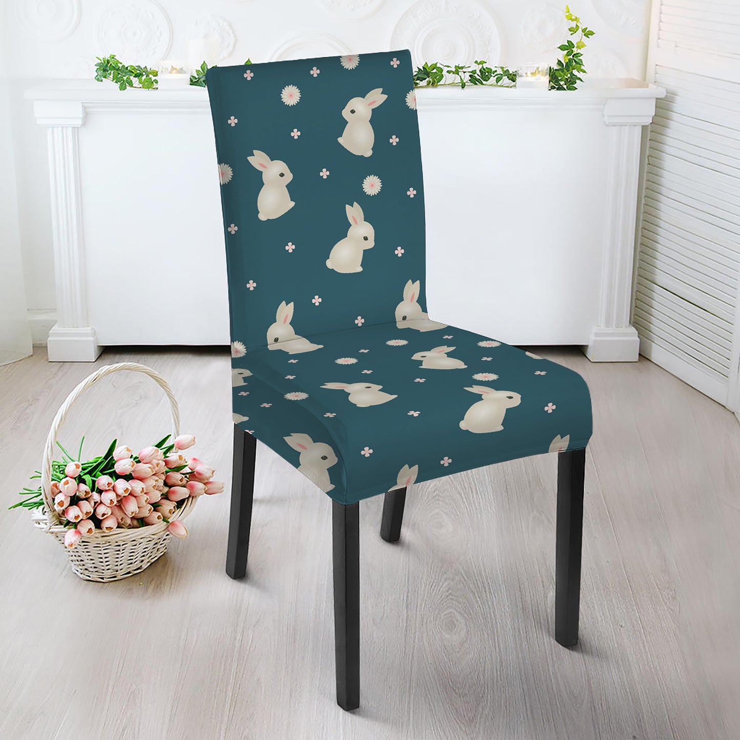 Baby Rabbit Pattern Print Dining Chair Slipcover