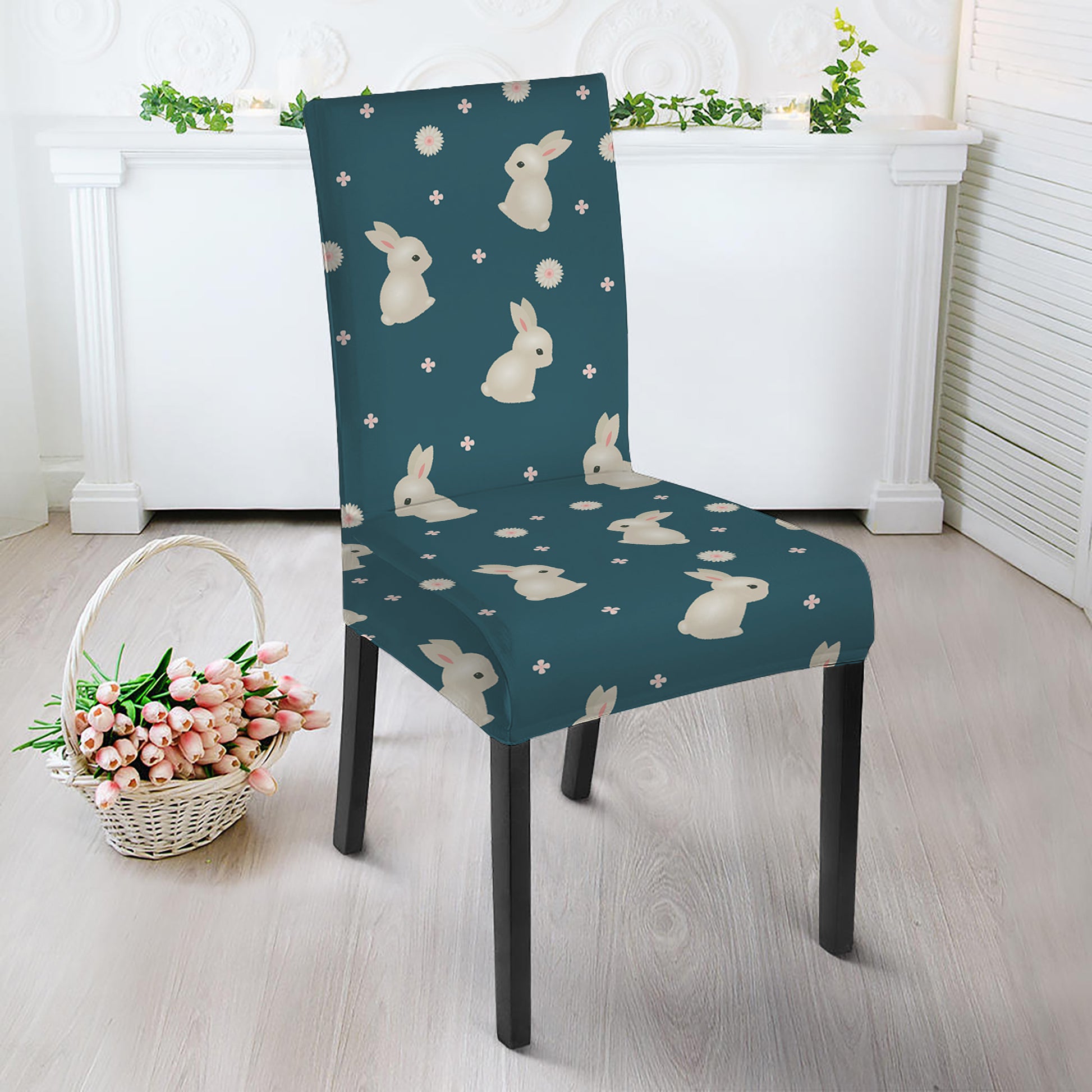 Baby Rabbit Pattern Print Dining Chair Slipcover