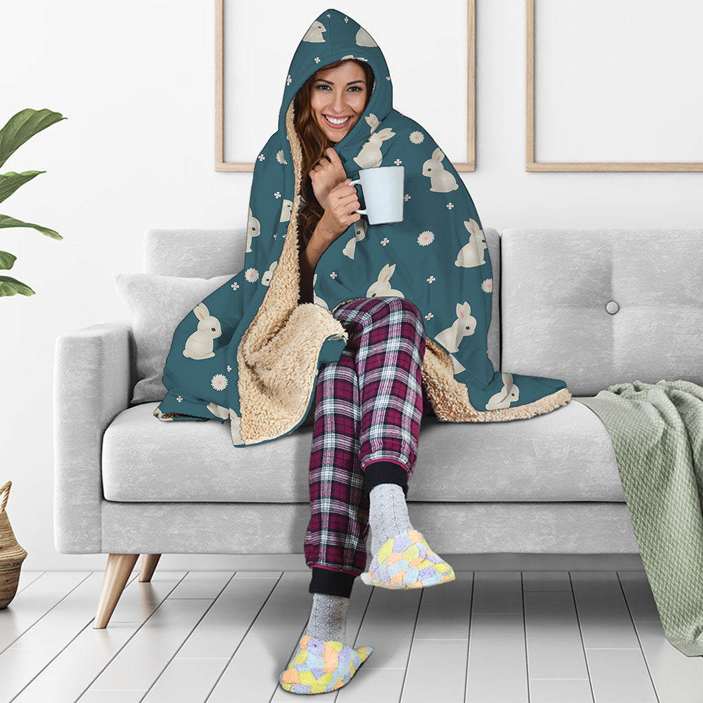 Baby Rabbit Pattern Print Hooded Blanket